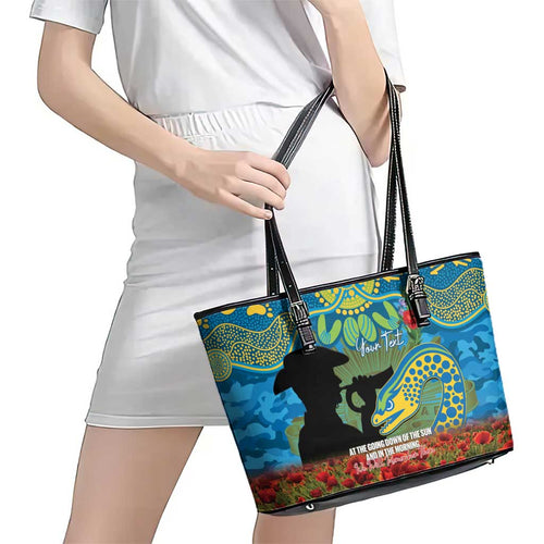Personalised Parramatta Eels Rugby ANZAC Day Leather Tote Bag Last Post Poppy We Will Remember Them