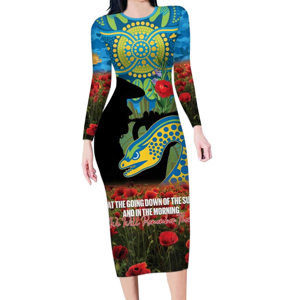 Personalised Parramatta Eels Rugby ANZAC Day Long Sleeve Bodycon Dress Last Post Poppy We Will Remember Them