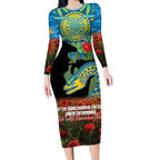 Personalised Parramatta Eels Rugby ANZAC Day Long Sleeve Bodycon Dress Last Post Poppy We Will Remember Them