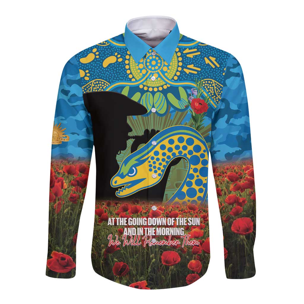 Personalised Parramatta Eels Rugby ANZAC Day Long Sleeve Button Shirt Last Post Poppy We Will Remember Them