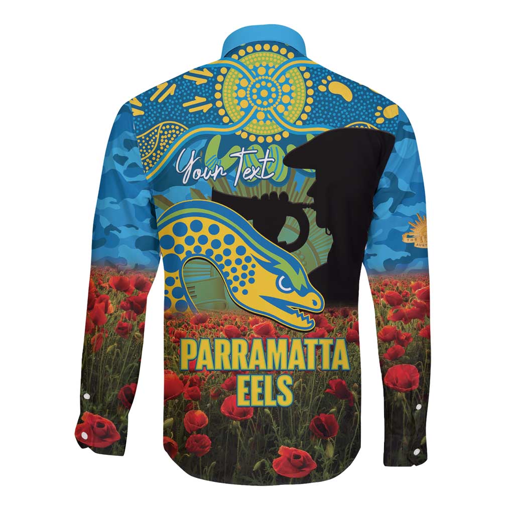 Personalised Parramatta Eels Rugby ANZAC Day Long Sleeve Button Shirt Last Post Poppy We Will Remember Them