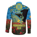Personalised Parramatta Eels Rugby ANZAC Day Long Sleeve Button Shirt Last Post Poppy We Will Remember Them