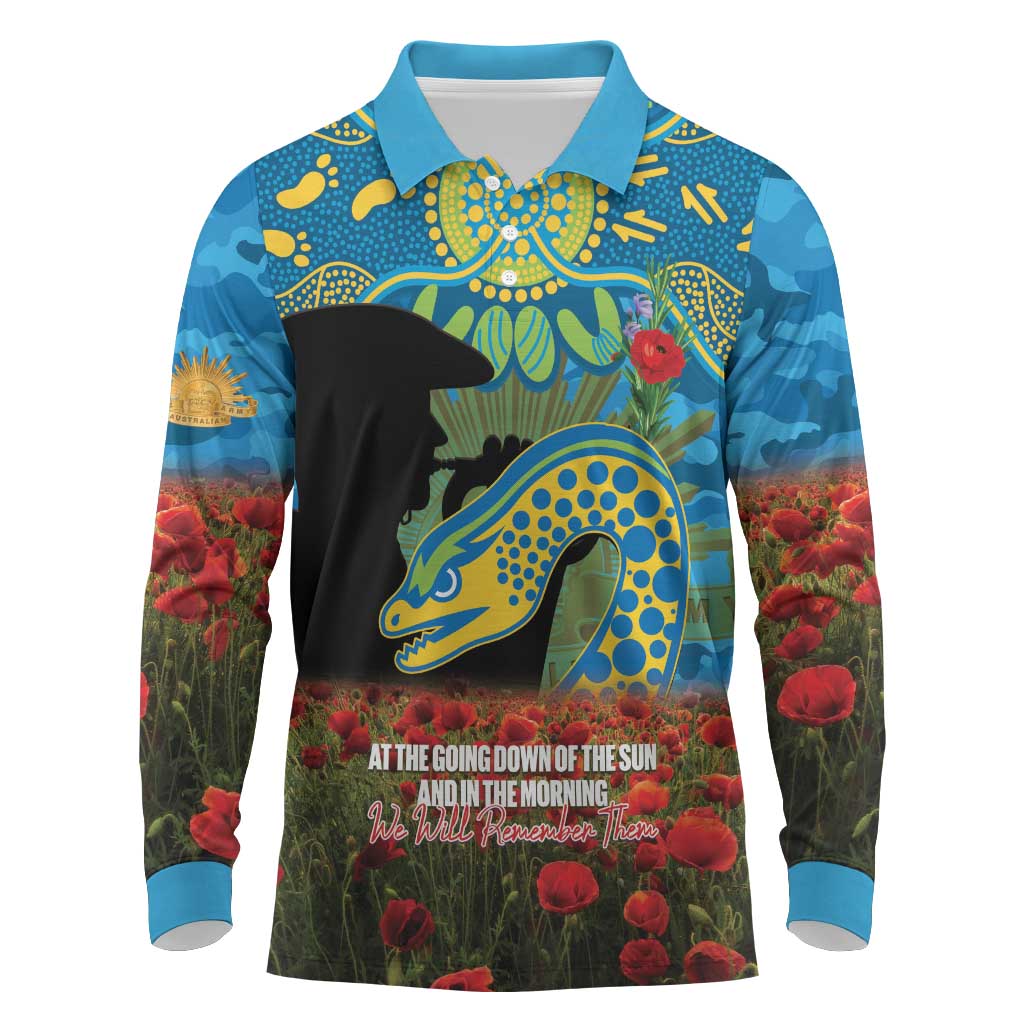 Personalised Parramatta Eels Rugby ANZAC Day Long Sleeve Polo Shirt Last Post Poppy We Will Remember Them