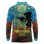 Personalised Parramatta Eels Rugby ANZAC Day Long Sleeve Polo Shirt Last Post Poppy We Will Remember Them