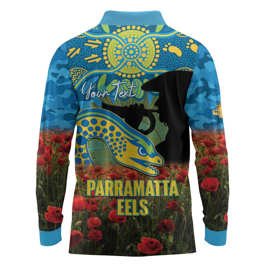 Personalised Parramatta Eels Rugby ANZAC Day Long Sleeve Polo Shirt Last Post Poppy We Will Remember Them
