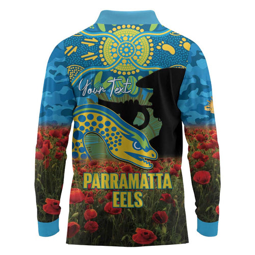Personalised Parramatta Eels Rugby ANZAC Day Long Sleeve Polo Shirt Last Post Poppy We Will Remember Them