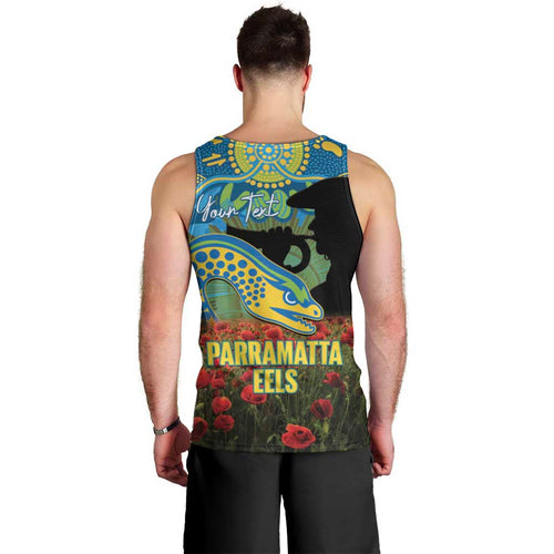 Personalised Parramatta Eels Rugby ANZAC Day Men Tank Top Last Post Poppy We Will Remember Them