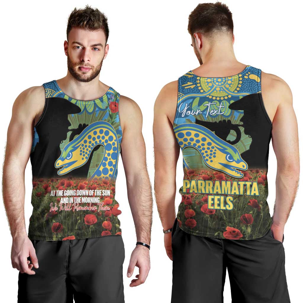 Personalised Parramatta Eels Rugby ANZAC Day Men Tank Top Last Post Poppy We Will Remember Them