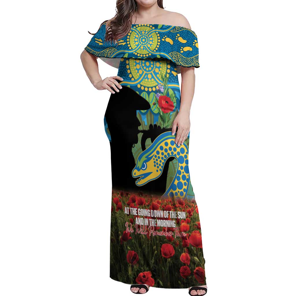 Personalised Parramatta Eels Rugby ANZAC Day Off Shoulder Maxi Dress Last Post Poppy We Will Remember Them