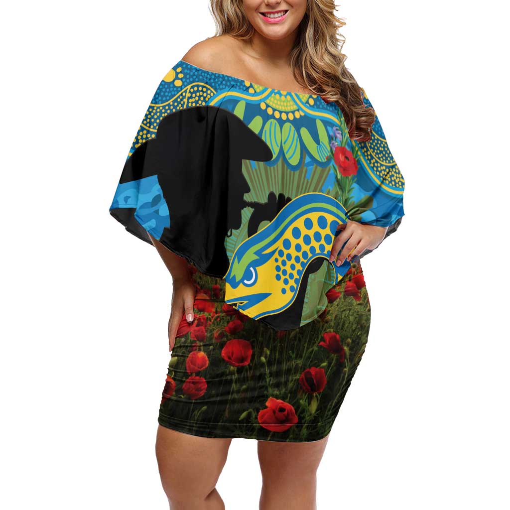 Personalised Parramatta Eels Rugby ANZAC Day Off Shoulder Short Dress Last Post Poppy We Will Remember Them