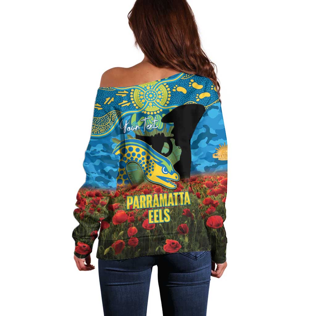 Personalised Parramatta Eels Rugby ANZAC Day Off Shoulder Sweater Last Post Poppy We Will Remember Them