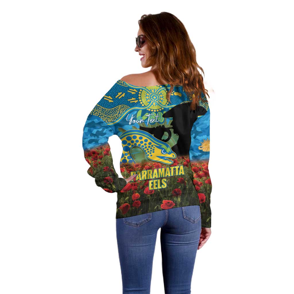 Personalised Parramatta Eels Rugby ANZAC Day Off Shoulder Sweater Last Post Poppy We Will Remember Them
