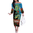 Personalised Parramatta Eels Rugby ANZAC Day Off The Shoulder Long Sleeve Dress Last Post Poppy We Will Remember Them