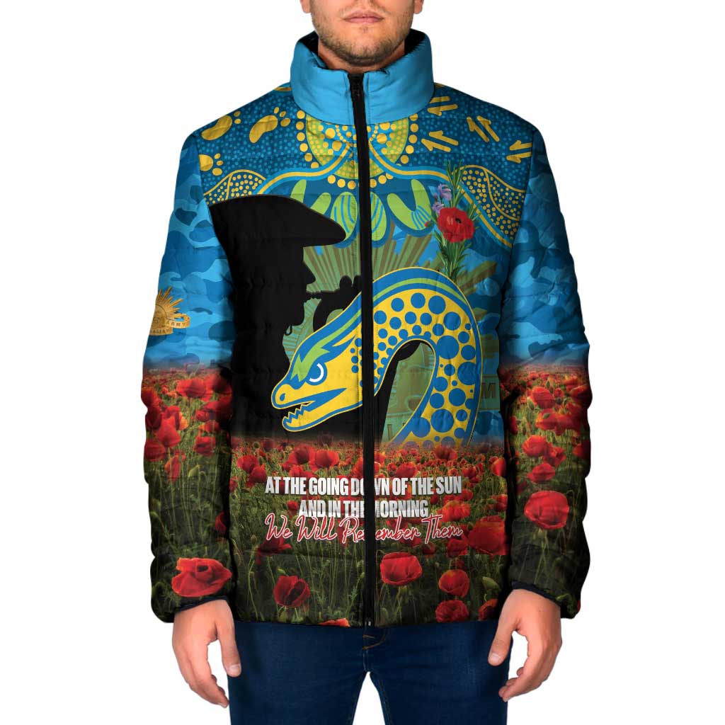 Personalised Parramatta Eels Rugby ANZAC Day Padded Jacket Last Post Poppy We Will Remember Them