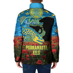 Personalised Parramatta Eels Rugby ANZAC Day Padded Jacket Last Post Poppy We Will Remember Them