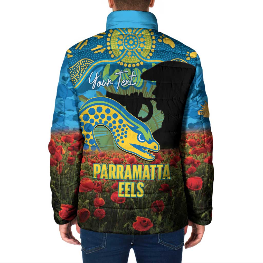 Personalised Parramatta Eels Rugby ANZAC Day Padded Jacket Last Post Poppy We Will Remember Them