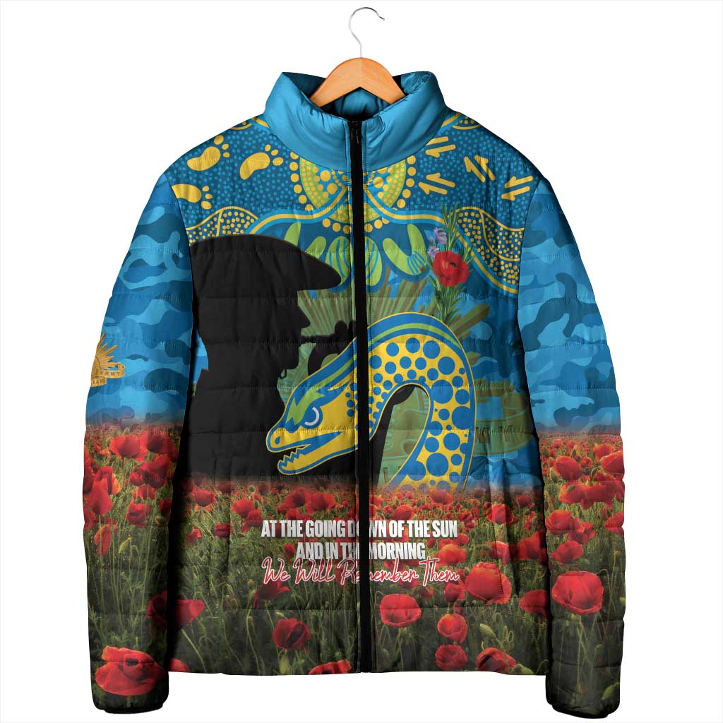 Personalised Parramatta Eels Rugby ANZAC Day Padded Jacket Last Post Poppy We Will Remember Them