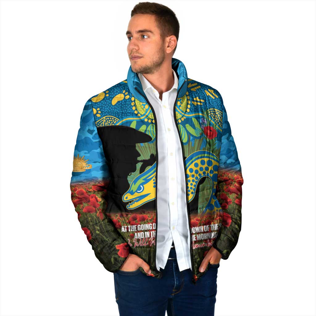 Personalised Parramatta Eels Rugby ANZAC Day Padded Jacket Last Post Poppy We Will Remember Them