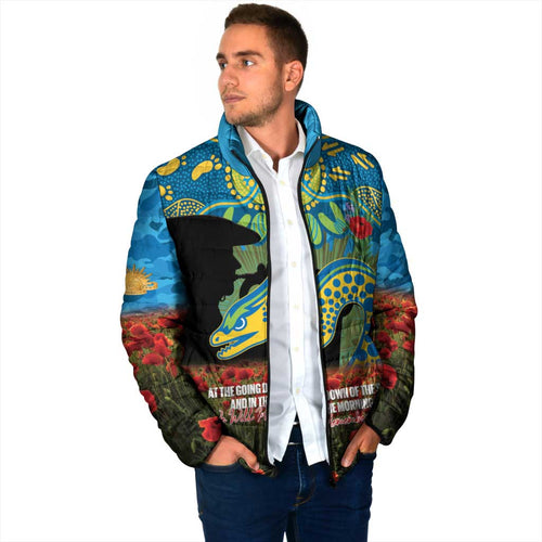 Personalised Parramatta Eels Rugby ANZAC Day Padded Jacket Last Post Poppy We Will Remember Them