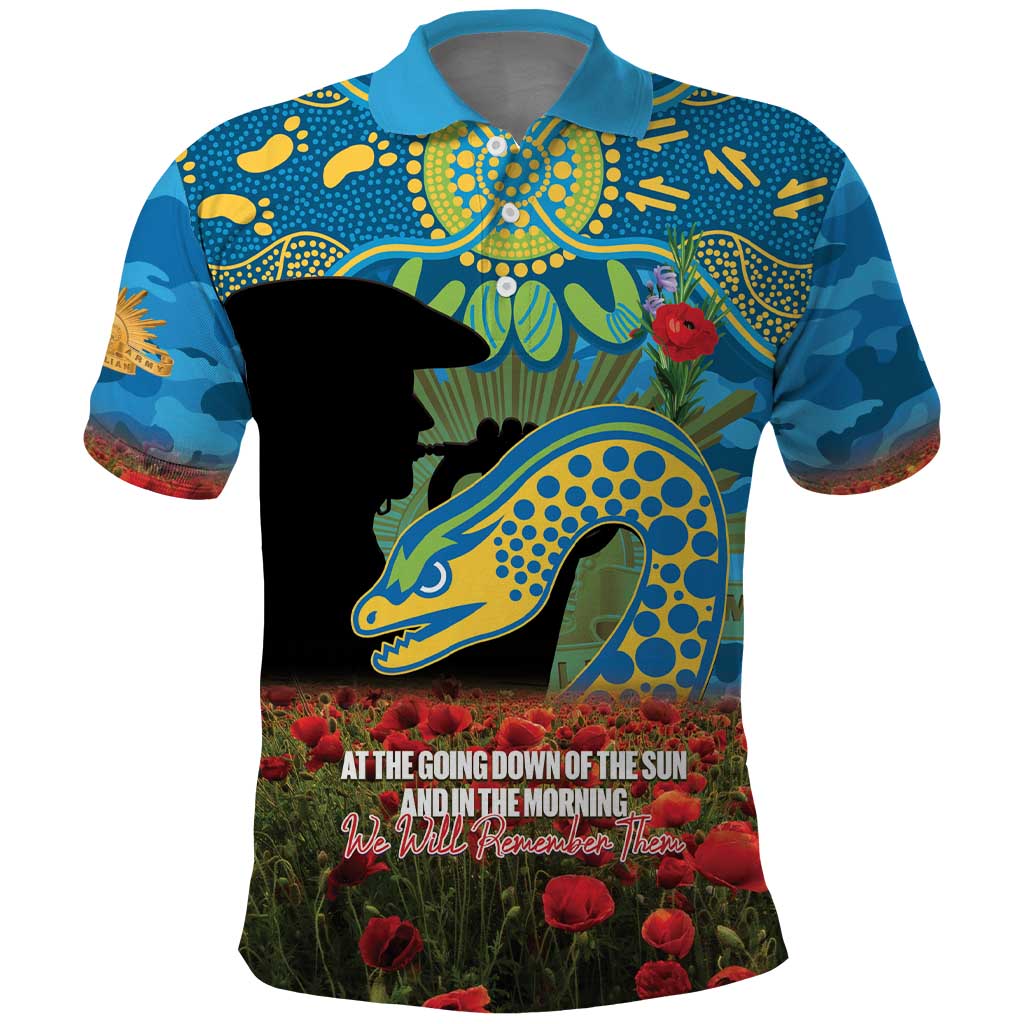 Personalised Parramatta Eels Rugby ANZAC Day Polo Shirt Last Post Poppy We Will Remember Them