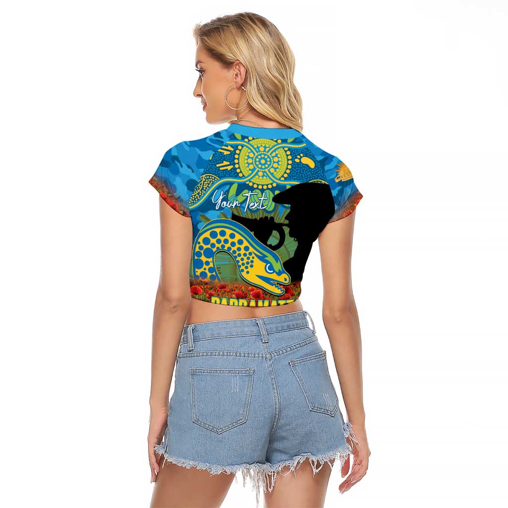 Personalised Parramatta Eels Rugby ANZAC Day Raglan Cropped T Shirt Last Post Poppy We Will Remember Them