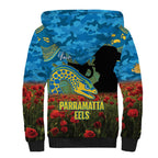 Personalised Parramatta Eels Rugby ANZAC Day Sherpa Hoodie Last Post Poppy We Will Remember Them