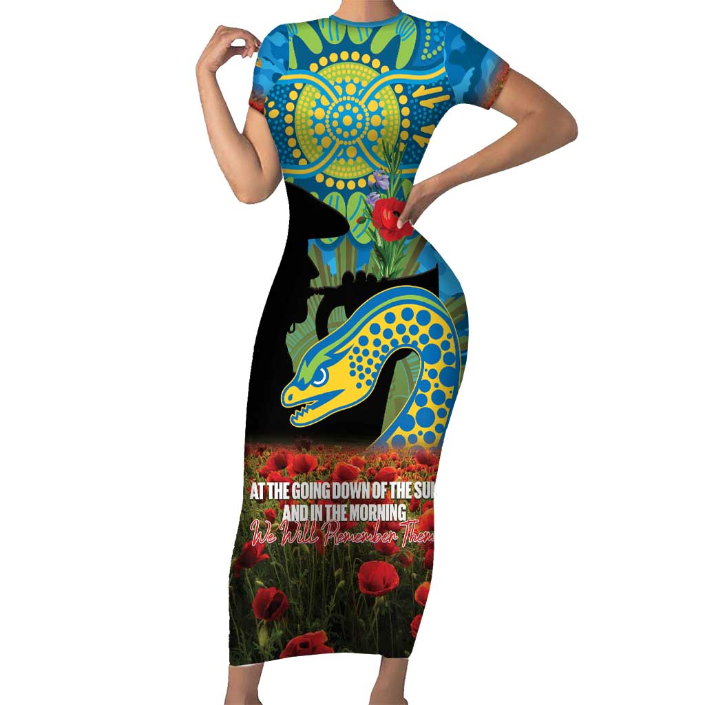 Personalised Parramatta Eels Rugby ANZAC Day Short Sleeve Bodycon Dress Last Post Poppy We Will Remember Them