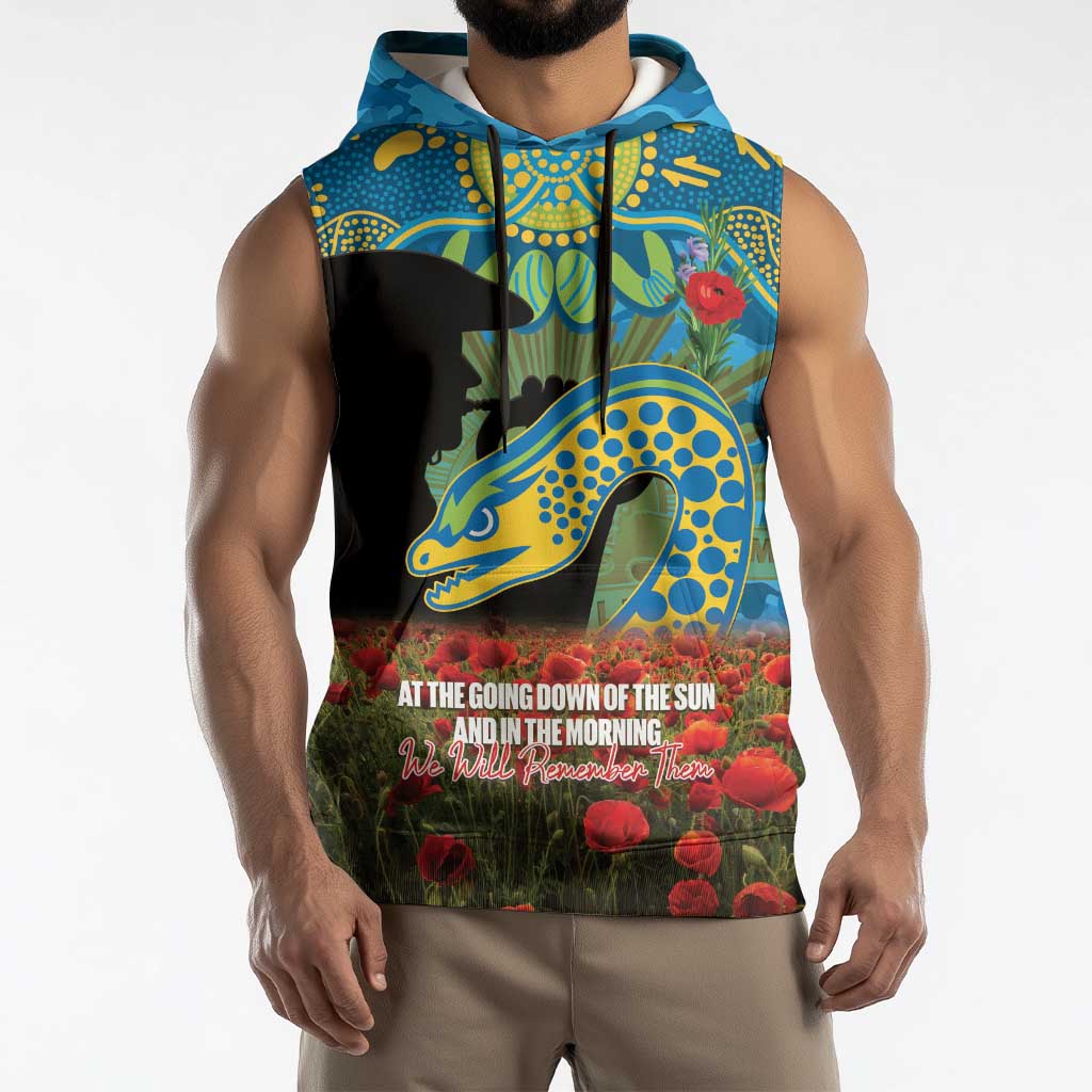 Personalised Parramatta Eels Rugby ANZAC Day Sleeveless Hoodie Last Post Poppy We Will Remember Them