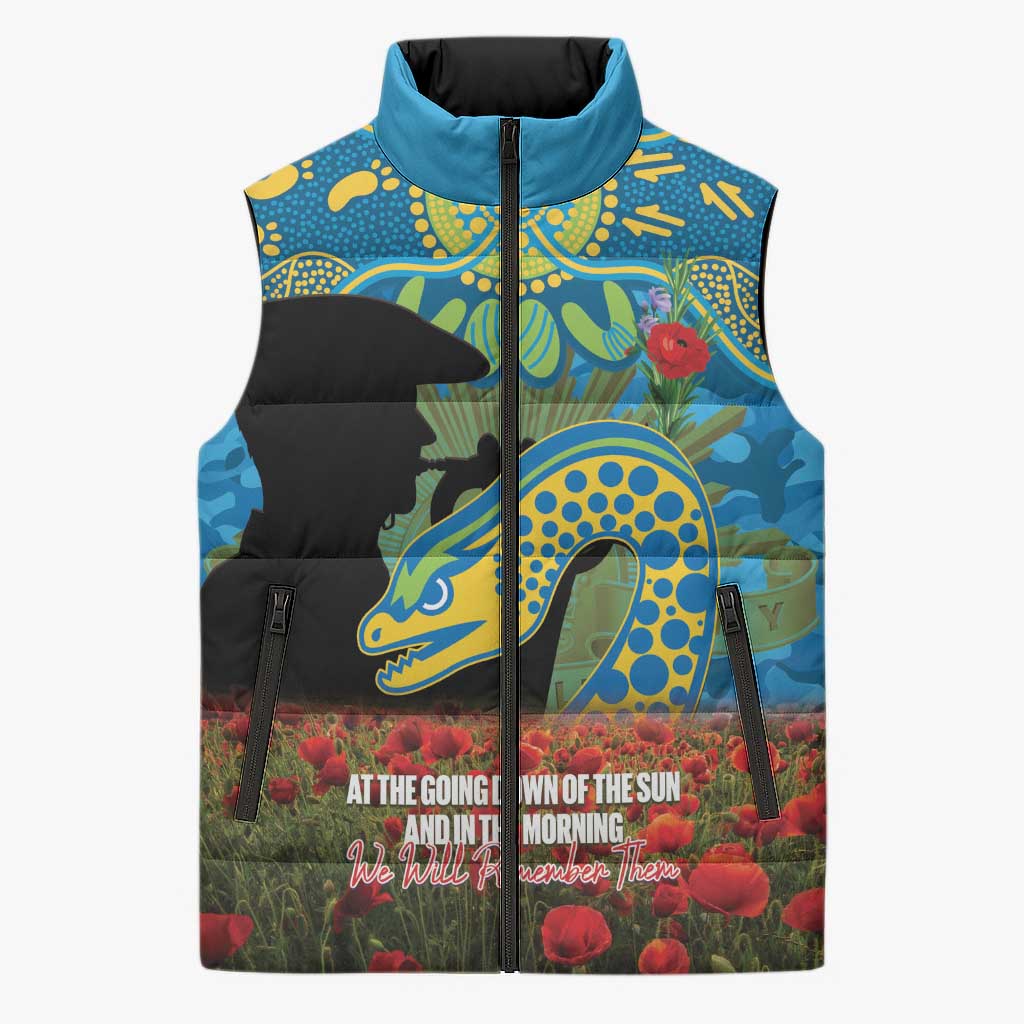 Personalised Parramatta Eels Rugby ANZAC Day Sleeveless Puffer Jacket Last Post Poppy We Will Remember Them