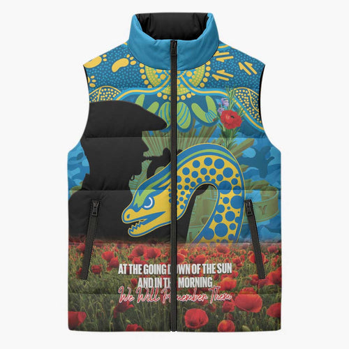 Personalised Parramatta Eels Rugby ANZAC Day Sleeveless Puffer Jacket Last Post Poppy We Will Remember Them