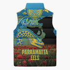 Personalised Parramatta Eels Rugby ANZAC Day Sleeveless Puffer Jacket Last Post Poppy We Will Remember Them