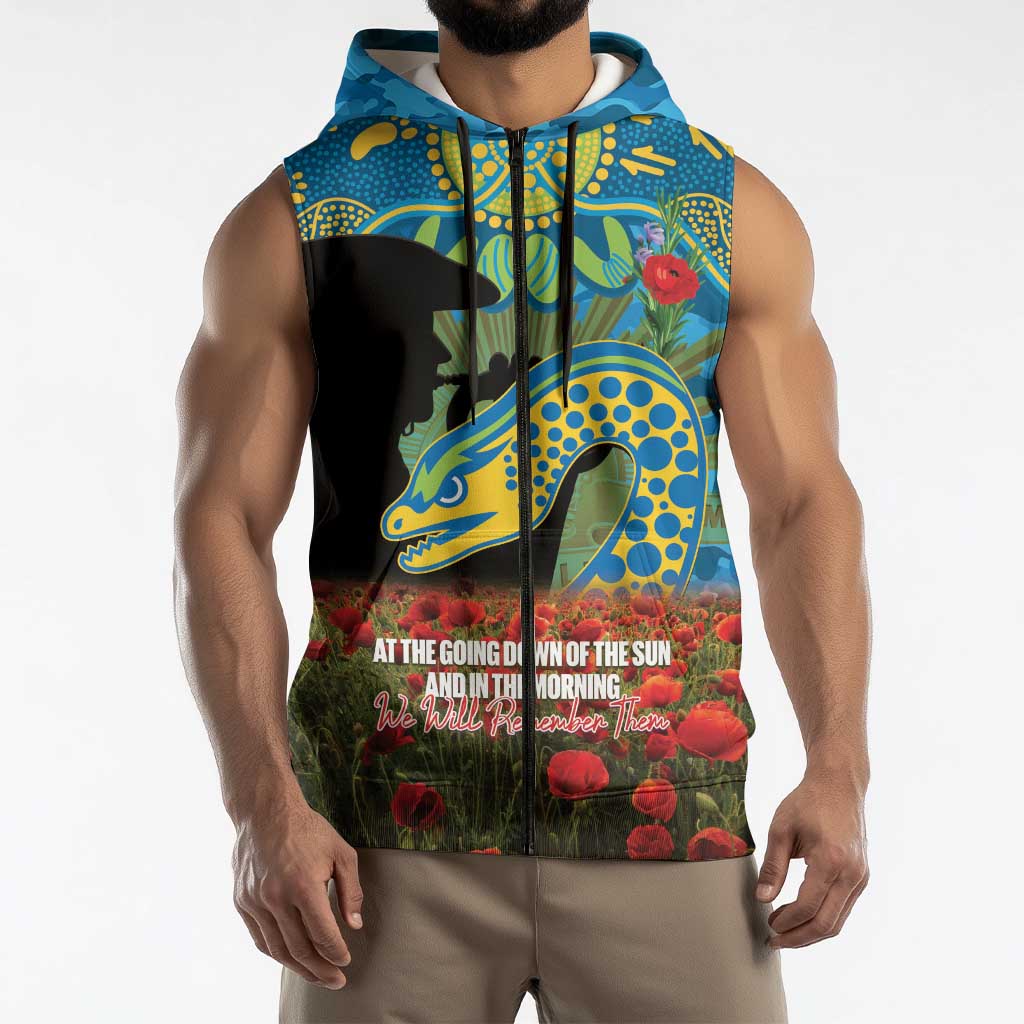 Personalised Parramatta Eels Rugby ANZAC Day Sleeveless Zip Hoodie Last Post Poppy We Will Remember Them