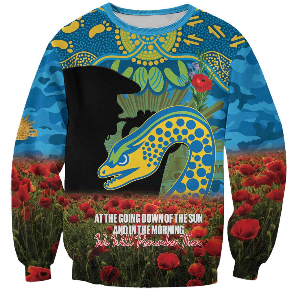 Personalised Parramatta Eels Rugby ANZAC Day Sweatshirt Last Post Poppy We Will Remember Them