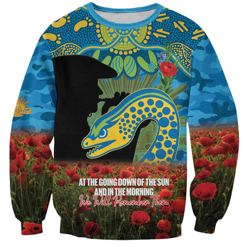Personalised Parramatta Eels Rugby ANZAC Day Sweatshirt Last Post Poppy We Will Remember Them