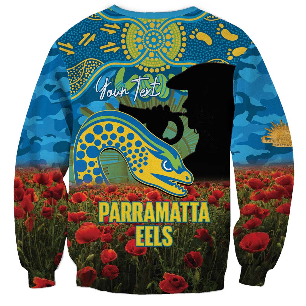 Personalised Parramatta Eels Rugby ANZAC Day Sweatshirt Last Post Poppy We Will Remember Them