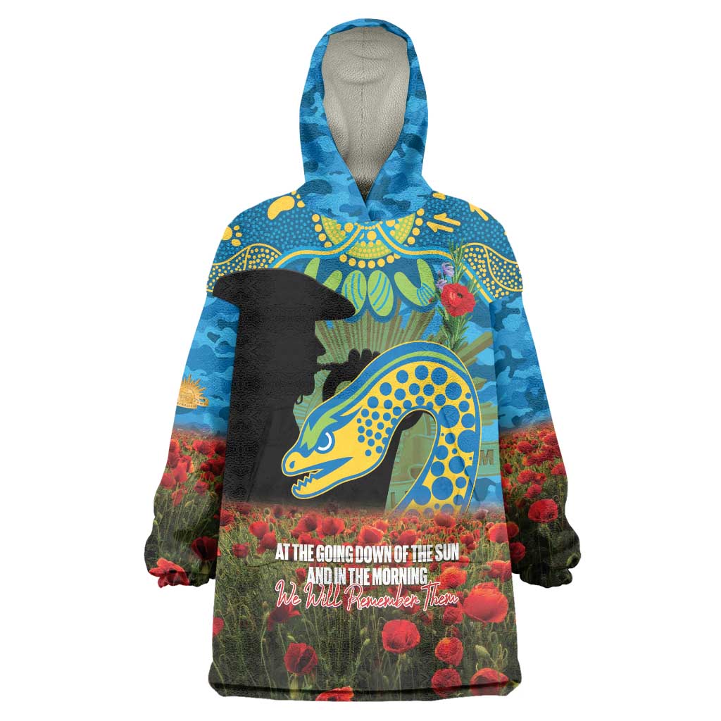 Personalised Parramatta Eels Rugby ANZAC Day Wearable Blanket Hoodie Last Post Poppy We Will Remember Them