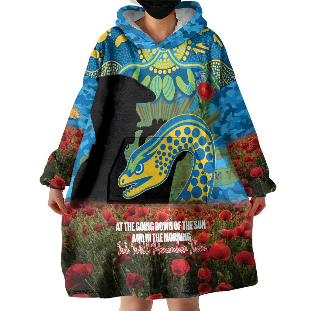 Personalised Parramatta Eels Rugby ANZAC Day Wearable Blanket Hoodie Last Post Poppy We Will Remember Them