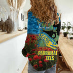 Personalised Parramatta Eels Rugby ANZAC Day Women Casual Shirt Last Post Poppy We Will Remember Them