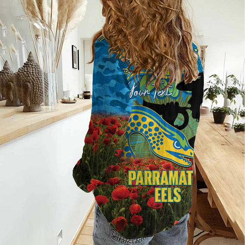 Personalised Parramatta Eels Rugby ANZAC Day Women Casual Shirt Last Post Poppy We Will Remember Them