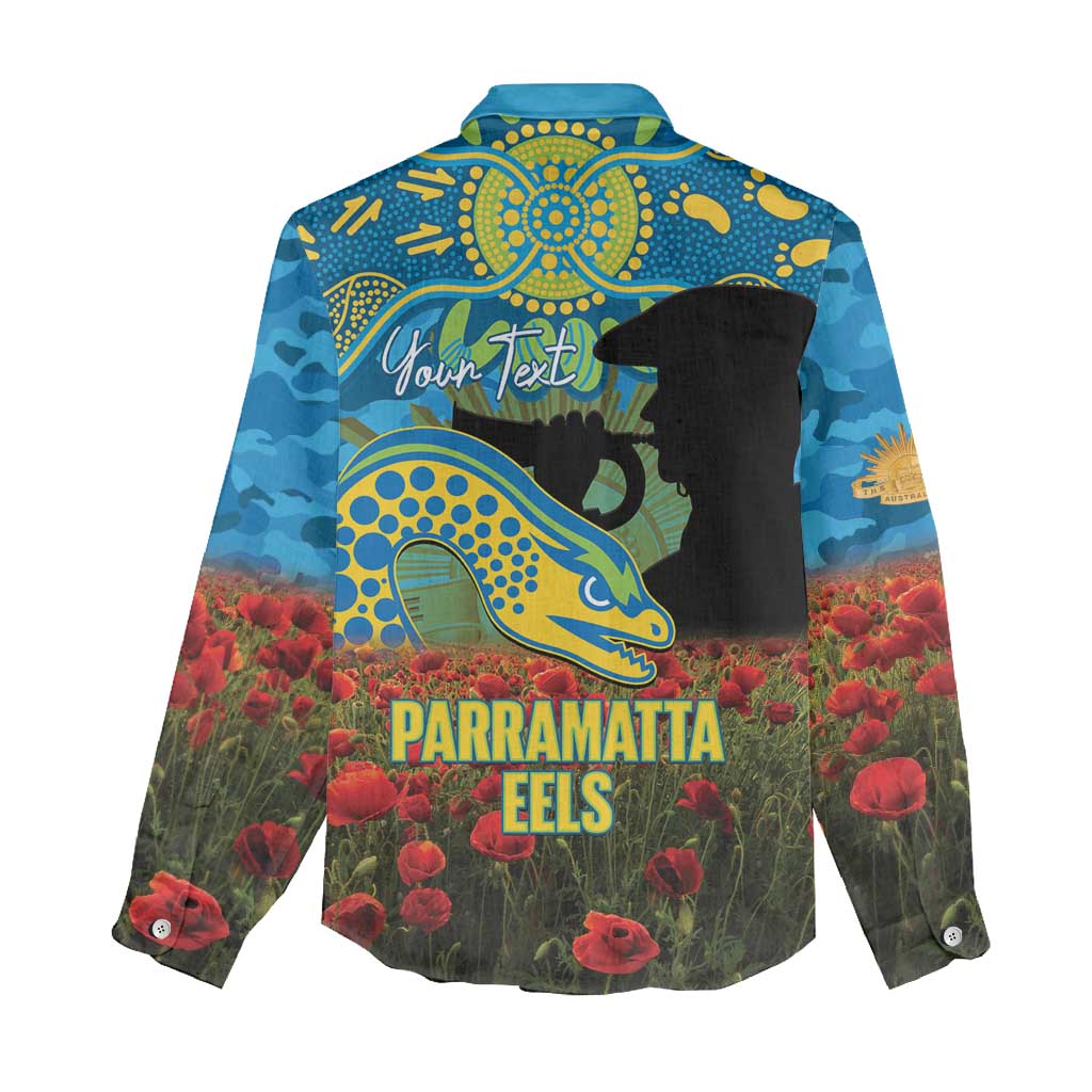 Personalised Parramatta Eels Rugby ANZAC Day Women Casual Shirt Last Post Poppy We Will Remember Them