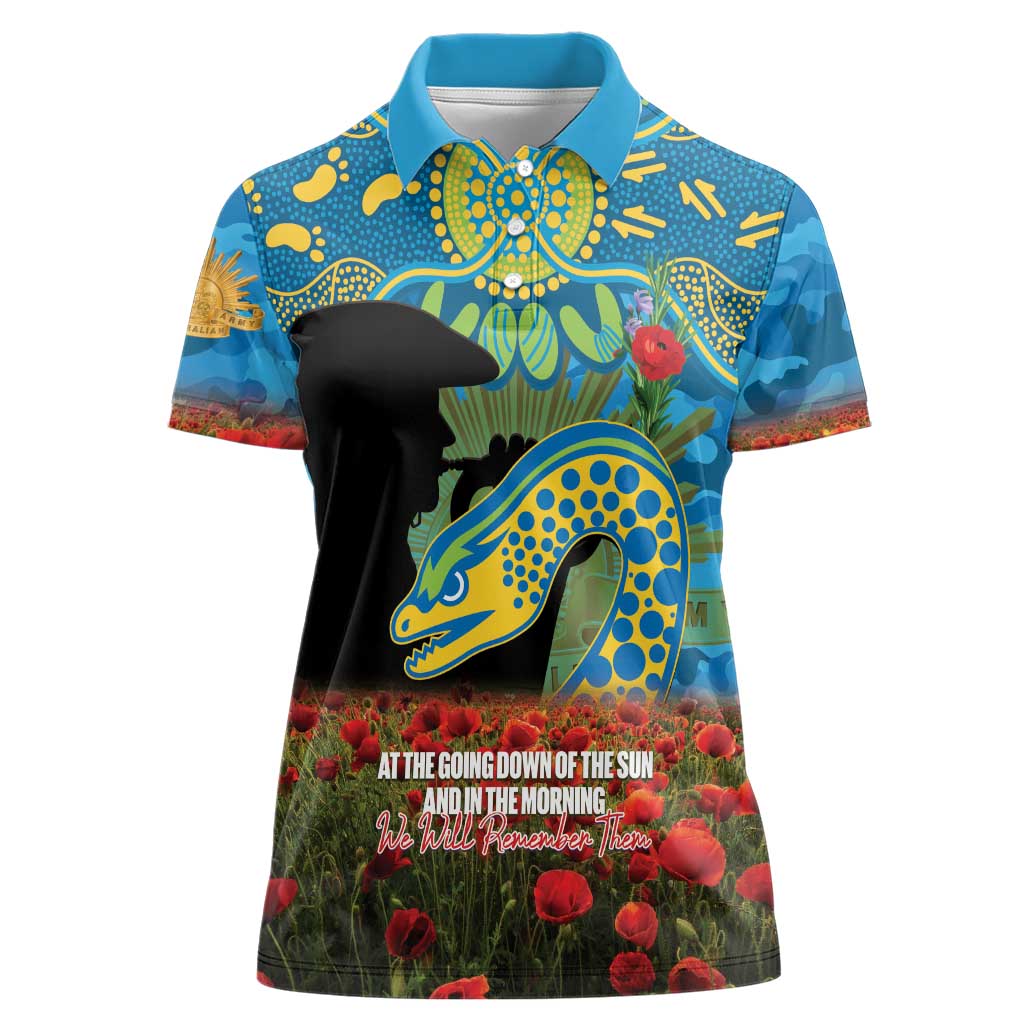 Personalised Parramatta Eels Rugby ANZAC Day Women Polo Shirt Last Post Poppy We Will Remember Them