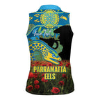 Personalised Parramatta Eels Rugby ANZAC Day Women Sleeveless Polo Shirt Last Post Poppy We Will Remember Them