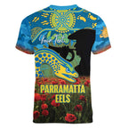 Personalised Parramatta Eels Rugby ANZAC Day Women V-Neck T-Shirt Last Post Poppy We Will Remember Them