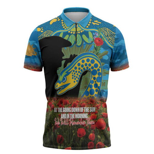 Personalised Parramatta Eels Rugby ANZAC Day Zipper Polo Shirt Last Post Poppy We Will Remember Them