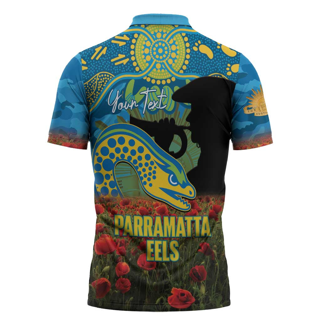 Personalised Parramatta Eels Rugby ANZAC Day Zipper Polo Shirt Last Post Poppy We Will Remember Them