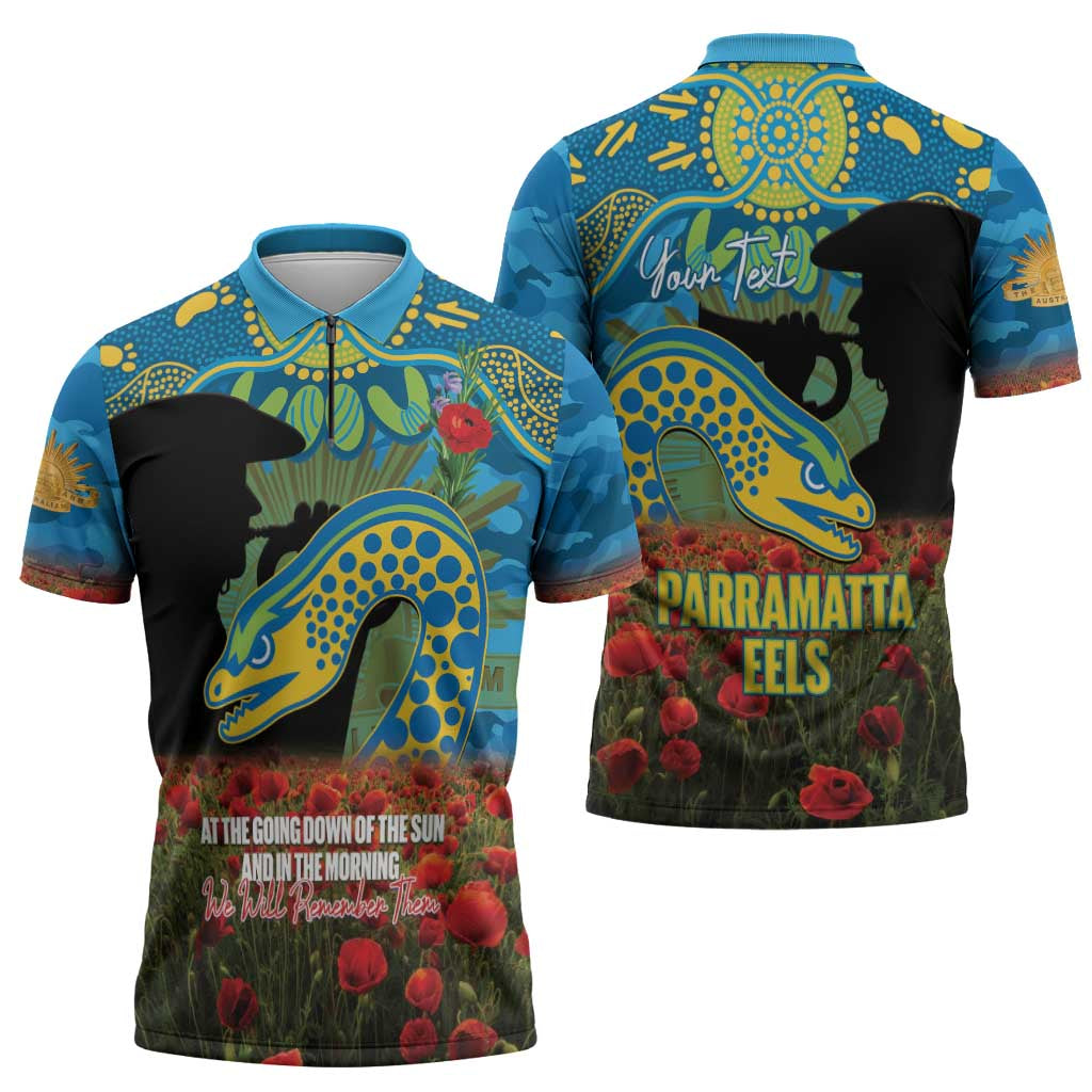 Personalised Parramatta Eels Rugby ANZAC Day Zipper Polo Shirt Last Post Poppy We Will Remember Them