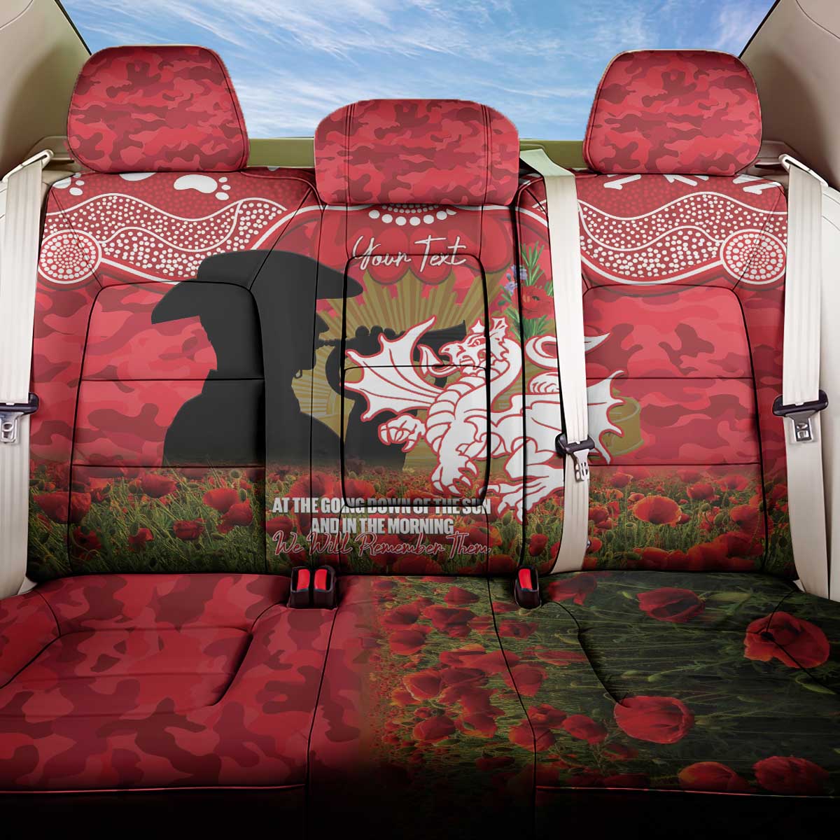 Personalised Dragons Rugby ANZAC Day Back Car Seat Cover Last Post Poppy We Will Remember Them