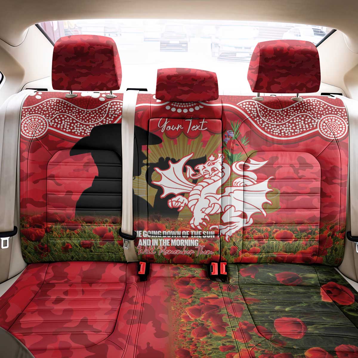 Personalised Dragons Rugby ANZAC Day Back Car Seat Cover Last Post Poppy We Will Remember Them