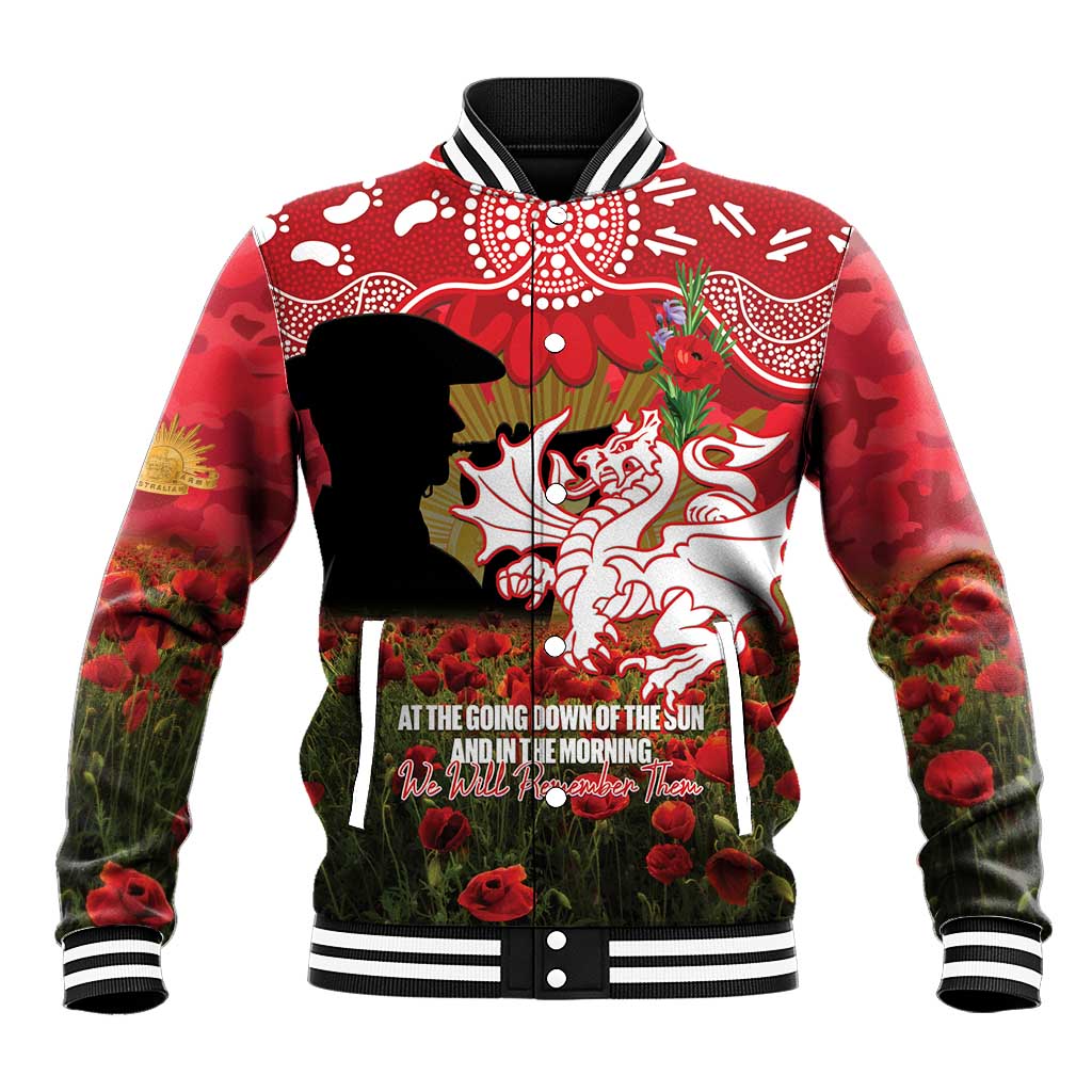 Personalised Dragons Rugby ANZAC Day Baseball Jacket Last Post Poppy We Will Remember Them