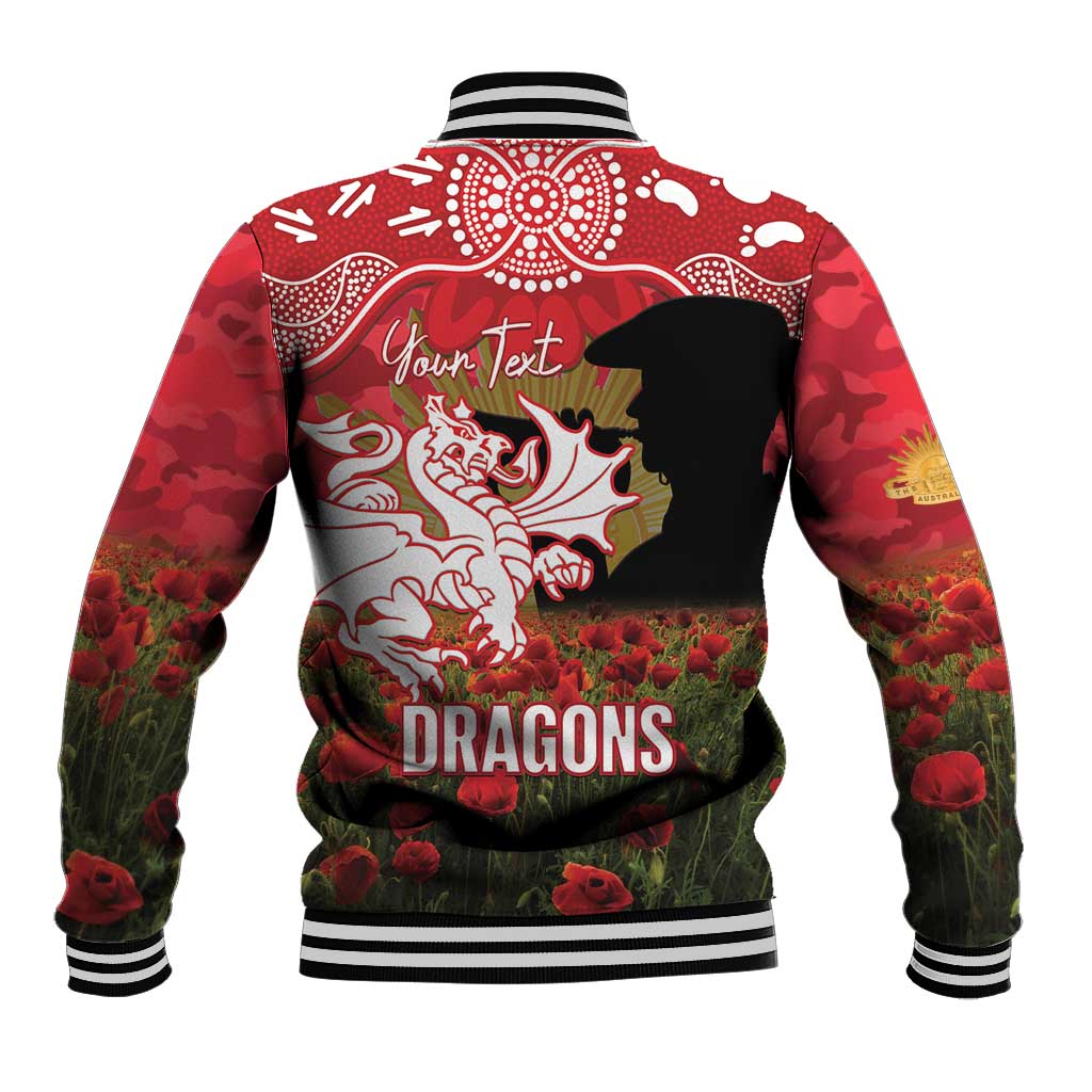 Personalised Dragons Rugby ANZAC Day Baseball Jacket Last Post Poppy We Will Remember Them